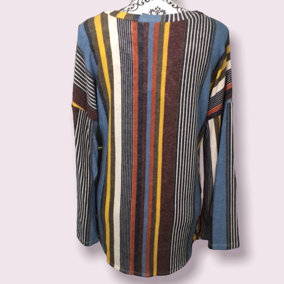 LAST ONE V Neck Striped Bell Sleeve Top - Picture 9 of 14